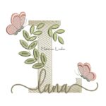 Matriz de Bordado Nome Lana folhas e Borboletas