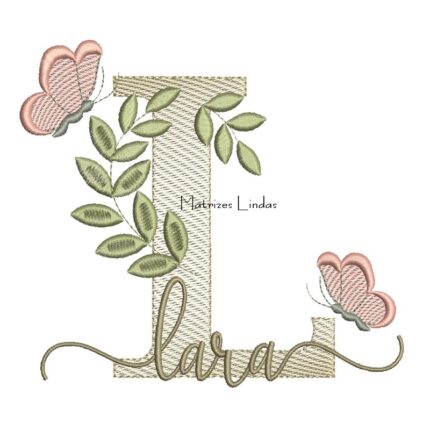 Matriz de Bordado Nome Lara folhas e Borboletas