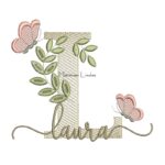 Matriz de Bordado Nome Laura folhas e Borboletas
