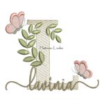 Matriz de Bordado Nome Lavínia folhas e Borboletas