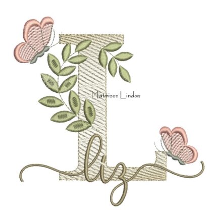 Matriz de Bordado Nome Líz folhas e Borboletas