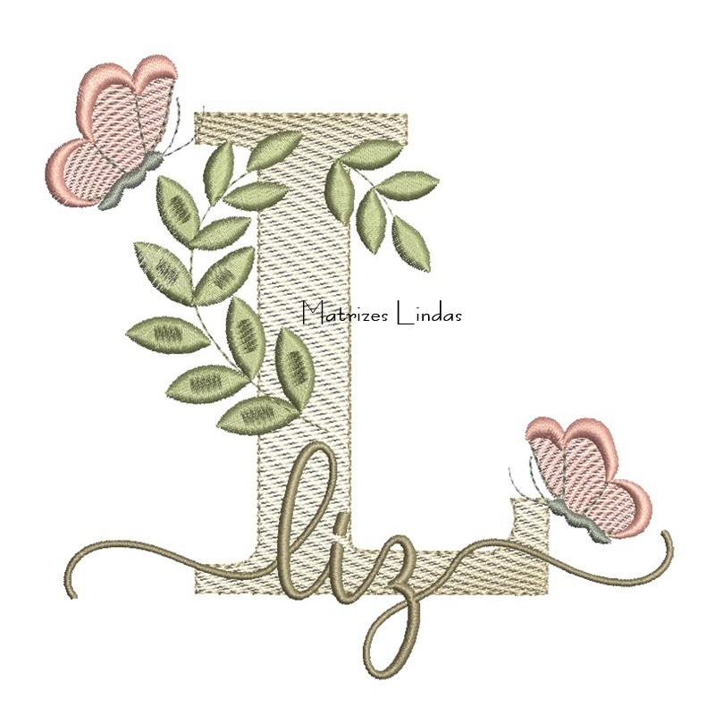 Matriz de Bordado Nome Líz folhas e Borboletas Matriz de Bordado Nome Líz folhas e Borboletas