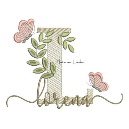 Matriz de Bordado Nome Lorena folhas e Borboletas