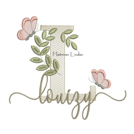 Matriz de Bordado Nome Louízy folhas e Borboletas