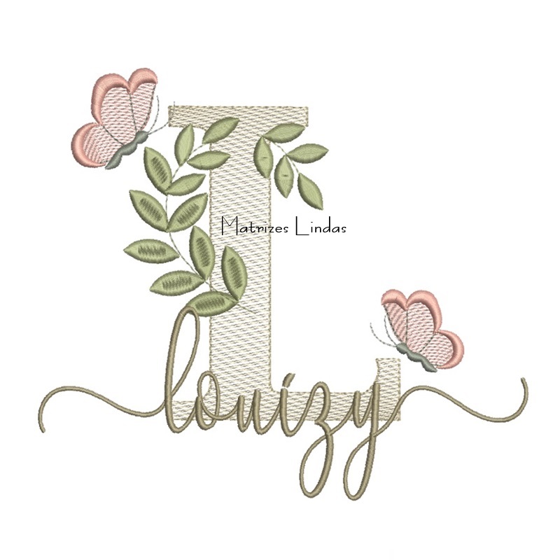 Matriz de Bordado Nome Louízy folhas e Borboletas Matriz de Bordado Nome Louízy folhas e Borboletas