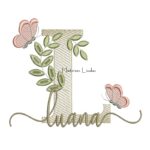 Matriz de Bordado Nome Luana folhas e Borboletas