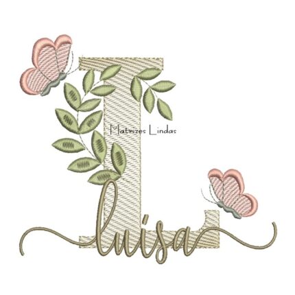 Matriz de Bordado Nome Luísa folhas e Borboletas