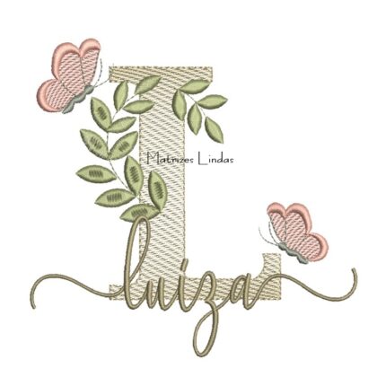 Matriz de Bordado Nome Luíza folhas e Borboletas