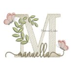 Matriz de Bordado Nome Manuella folhas e Borboletas