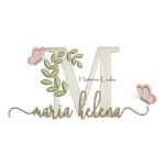 Matriz de Bordado Nome Maria Helena folhas e Borboletas