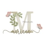 Matriz de Bordado Nome Mariana folhas e Borboletas