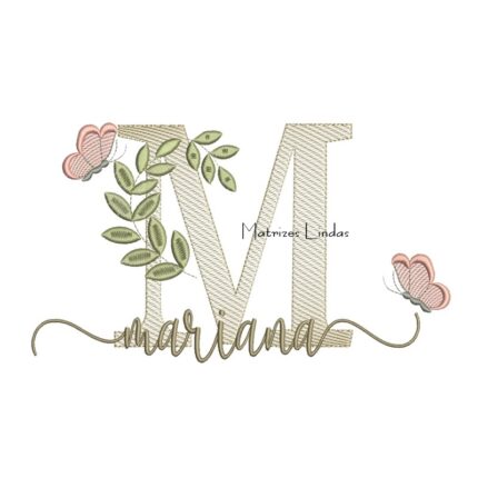 Matriz de Bordado Nome Mariana folhas e Borboletas