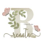 Matriz de Bordado Nome Renata folhas e Borboletas