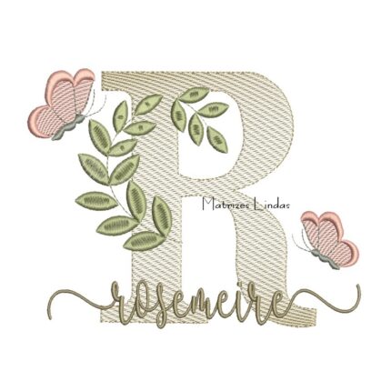 Matriz de Bordado Nome Rosemeire folhas e Borboletas