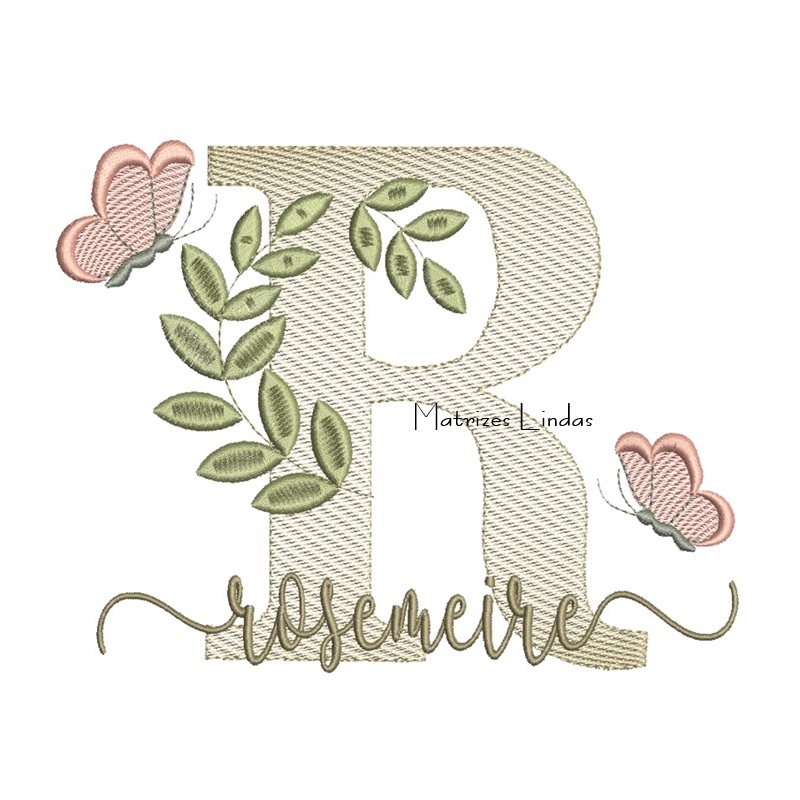 Matriz de Bordado Nome Rosemeire folhas e Borboletas