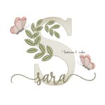 Matriz de Bordado Nome Sara Folhas e Borboletas
