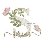 Matriz de Bordado Nome Serena folhas e Borboletas
