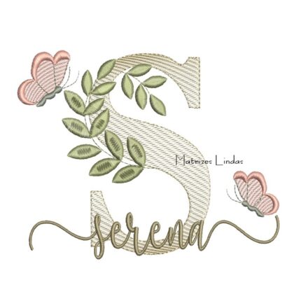 Matriz de Bordado Nome Serena folhas e Borboletas