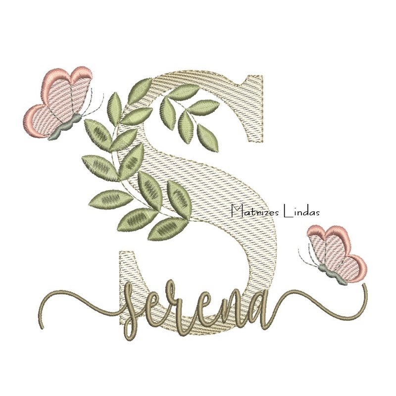 Matriz de Bordado Nome Serena folhas e Borboletas