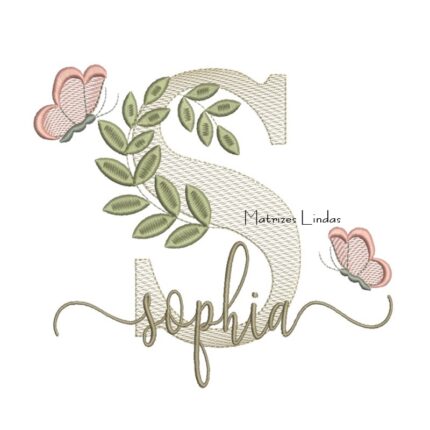 Matriz de Bordado Nome Sophia Folhas e Borboletas