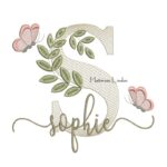 Matriz de Bordado Nome Sophie folhas e Borboletas