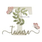 Matriz de Bordado Nome Tainara Folhas e Borboletas