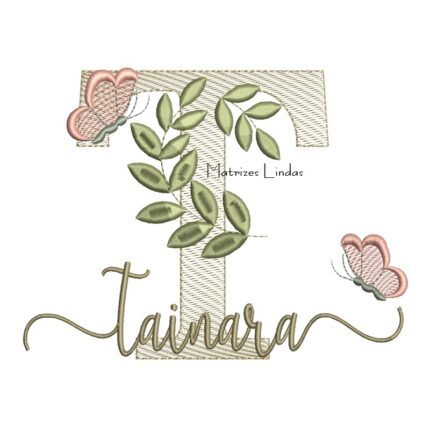 Matriz de Bordado Nome Tainara Folhas e Borboletas