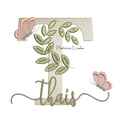 Matriz de Bordado Nome Thaís Folhas e Borboletas