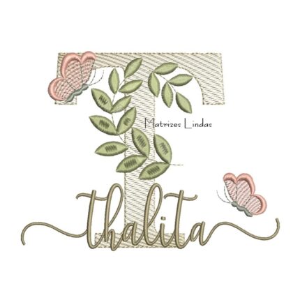 Matriz de Bordado Nome Thalita Folhas e Borboletas