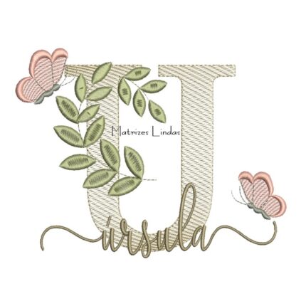 Matriz de Bordado Nome Úrsula Folhas e Borboletas