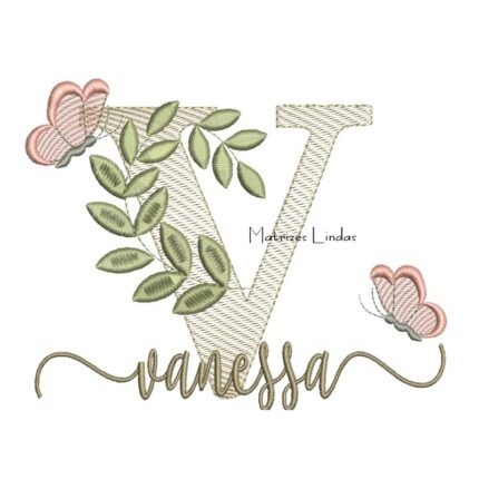 Matriz de Bordado Nome Vanessa Folhas e Borboletas