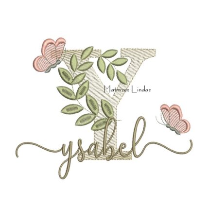 Matriz de Bordado Nome Ysabel Folhas e Borboletas