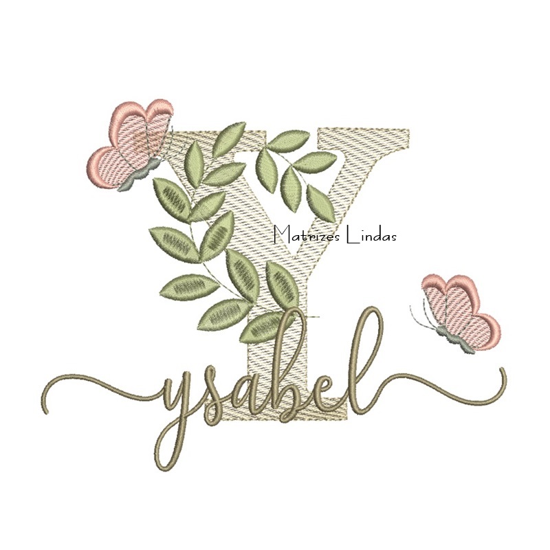 Matriz de Bordado Nome Ysabel Folhas e Borboletas Matriz de Bordado Nome Ysabel Folhas e Borboletas