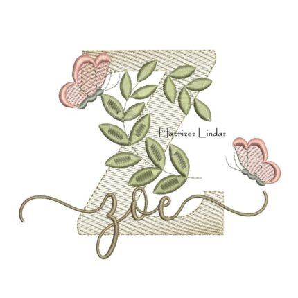 Matriz de Bordado Nome Zoe Folhas e Borboletas