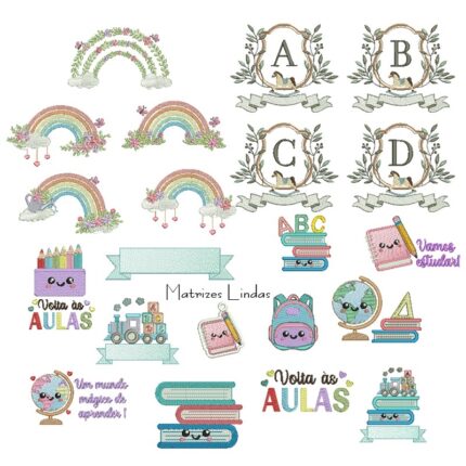 matriz de bordado coleção arcoiris coleção cavalinho e coleçao volta as aulas