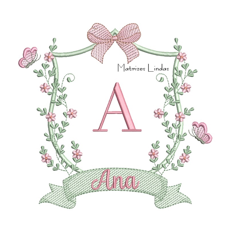 Matriz de Bordado - Nome Ana Brasão de Flores