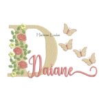 Matriz de Bordado - Nome Daiane Sobreposto com Flores e Borboletas