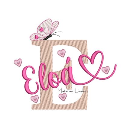 Matriz de Bordado - Nome Eloá Sobreposto com Coração