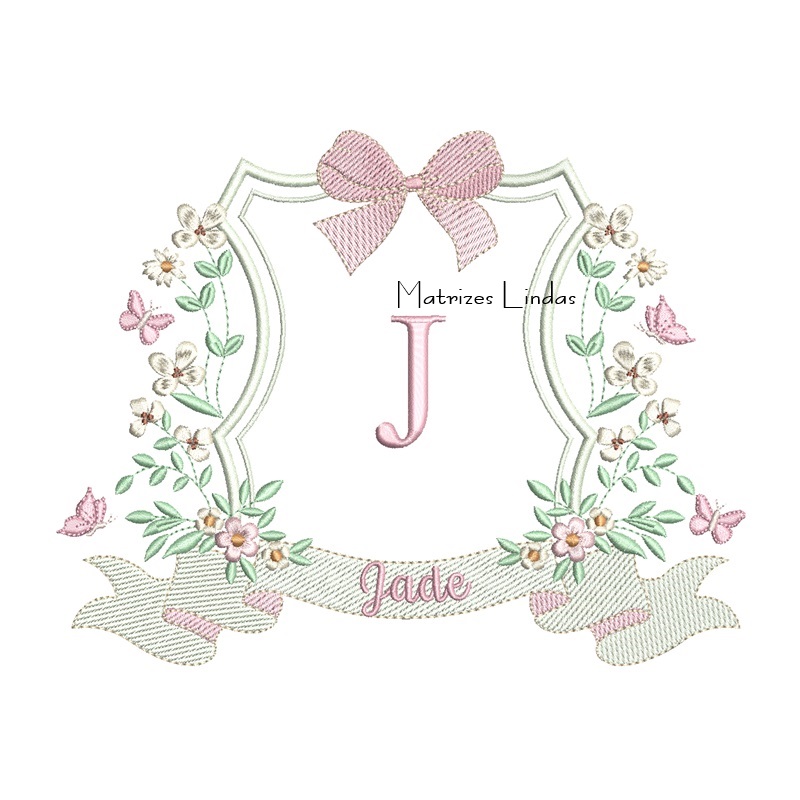 Matriz de Bordado - Nome Jade Brasão Flores Matriz de Bordado - Nome Jade Brasão Flores