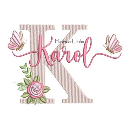 Matriz de Bordado - Nome Karol com Borboletas