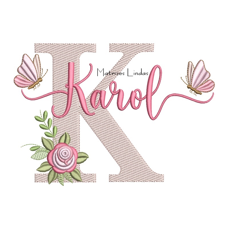 Matriz de Bordado - Nome Karol com Borboletas