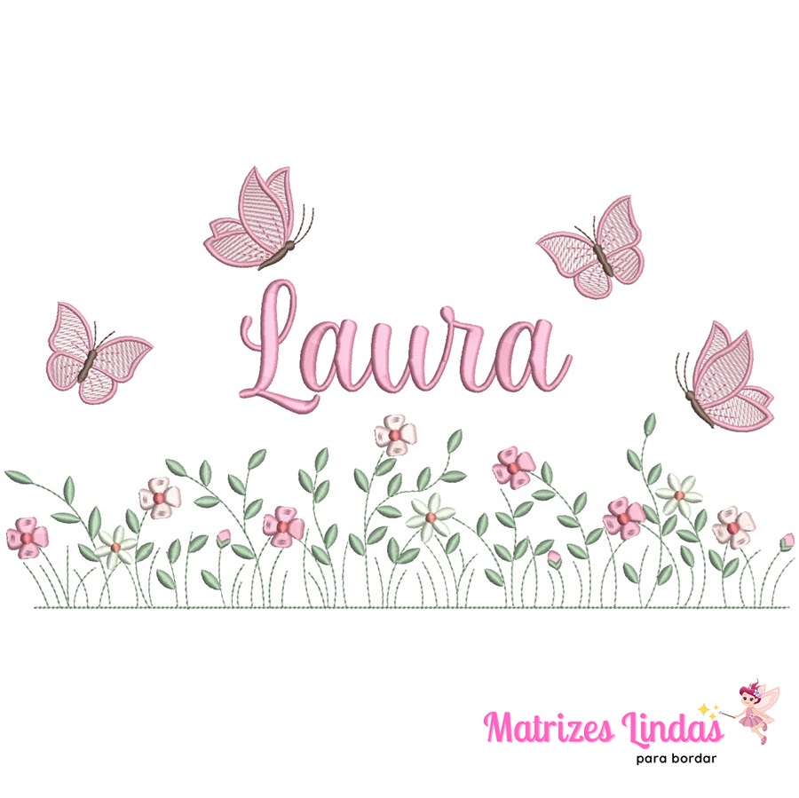 Matriz de Bordado Nome Laura jardim flores para bordar ML Matriz de Bordado Nome Laura jardim flores para bordar ML