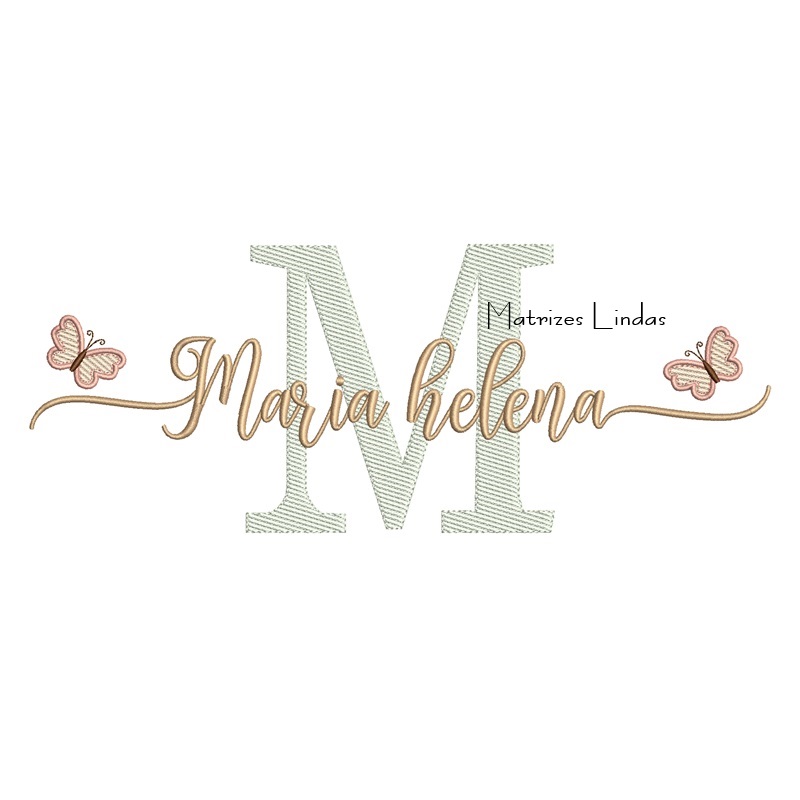Matriz de Bordado - Nome Maria Helena Sobreposto com Borboletas