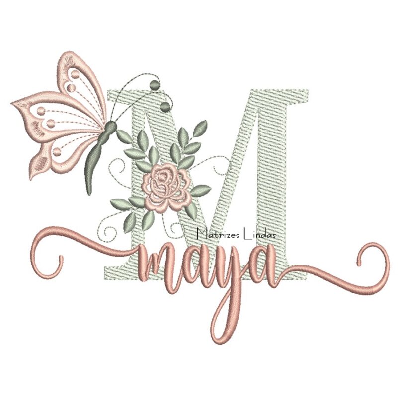 Matriz de Bordado - Nome Maya Sobreposto com Borboleta