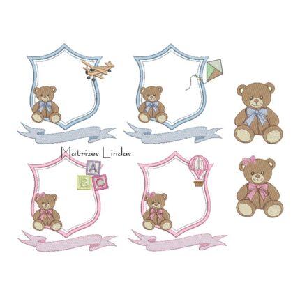 Matriz de Bordado Coleção Brasão Ursinhos Brinquedos