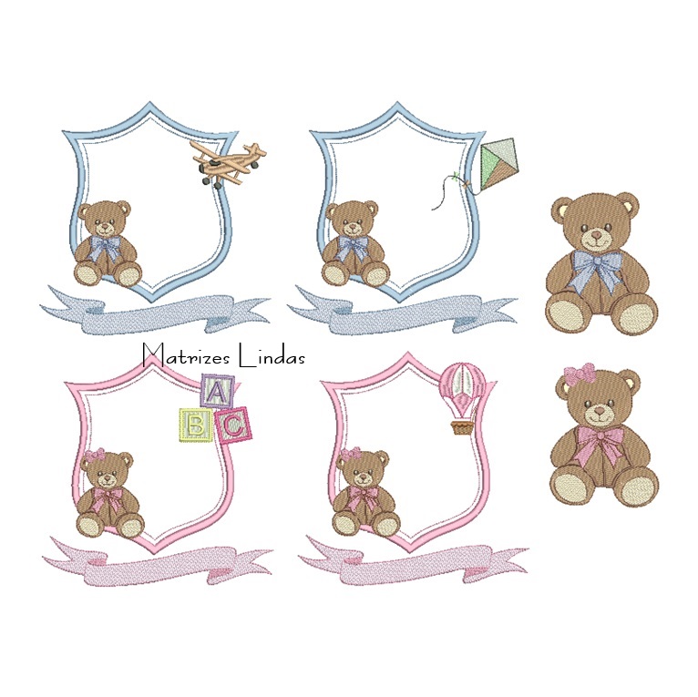 Matriz de Bordado Coleção Brasão Ursinhos Brinquedos