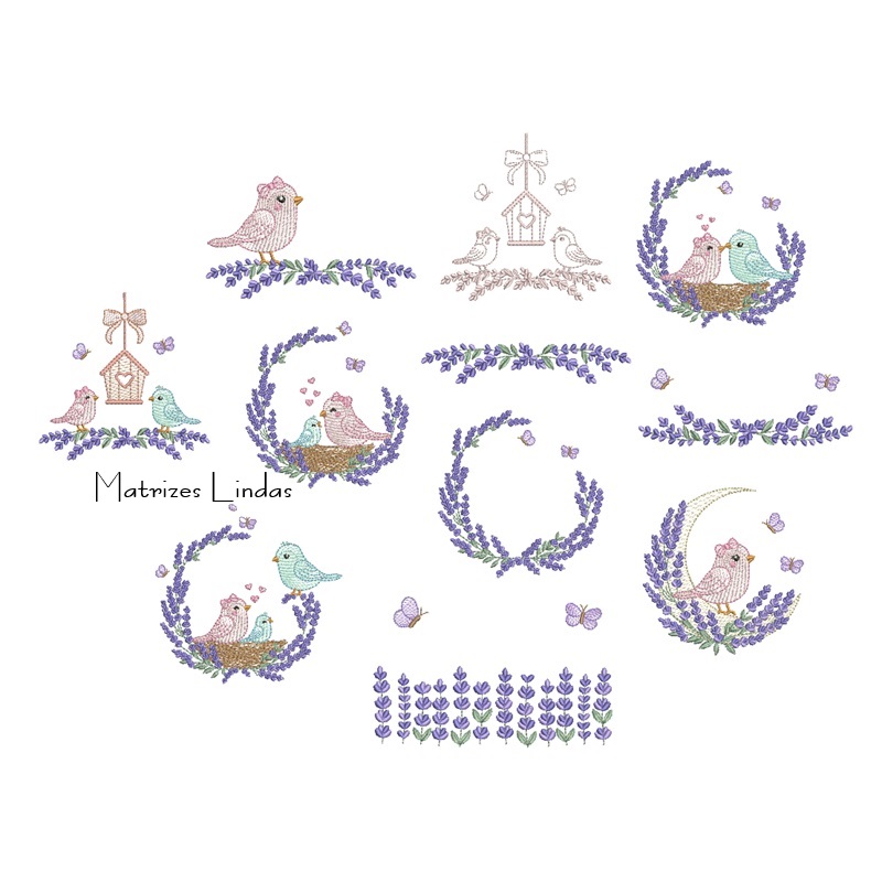 Matriz de Bordado Coleção Passarinhos lavanda