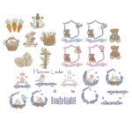 Matriz de Bordado - Coleção Ursinhos Brinquedos MAIS Coleção Páscoa MAIS Brinde Passarinhos Lavanda