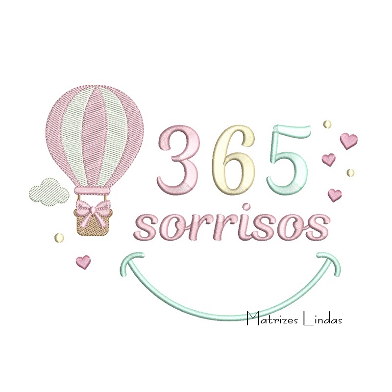 Matriz de Bordado - 365 Sorrisos Balão com Laço