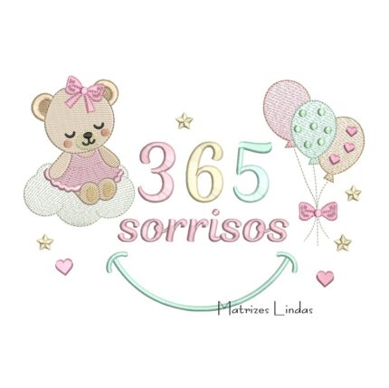 Matriz de Bordado - 365 Sorrisos Ursinha com Balão